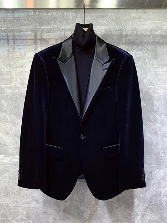 High Quality Autumn Business Men Banquet Formal Suit Slim Fit Velvet Blazer Jacket Pants Two Piece Set Groom Wedding Dress Suits