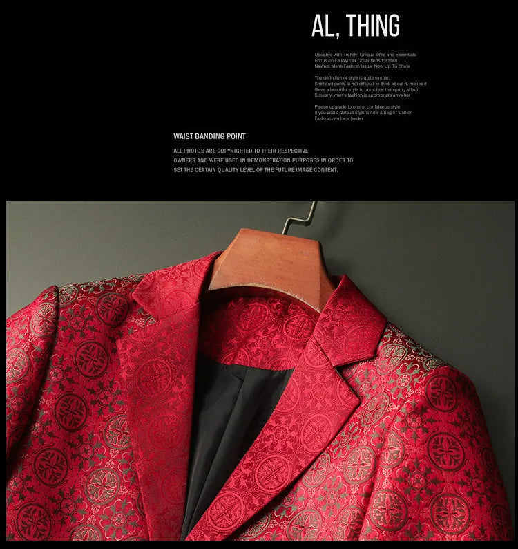 Luxury Vintage Jacquard Suit Jacket Men High Quality Casual Business Social Formal Jackets Banquet Party Host Wedding Blazers