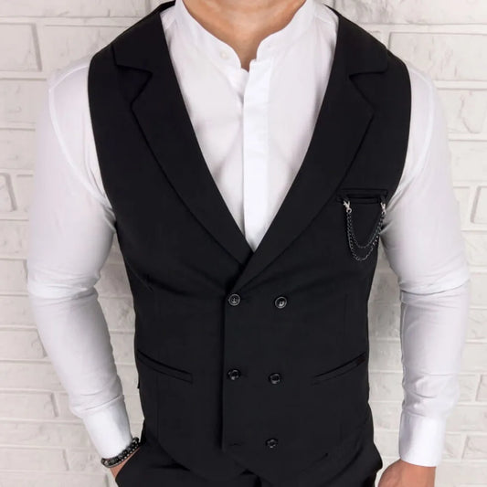 Men's Formal Vest Double-Breasted Lapel Waistcoat for Wedding & Business