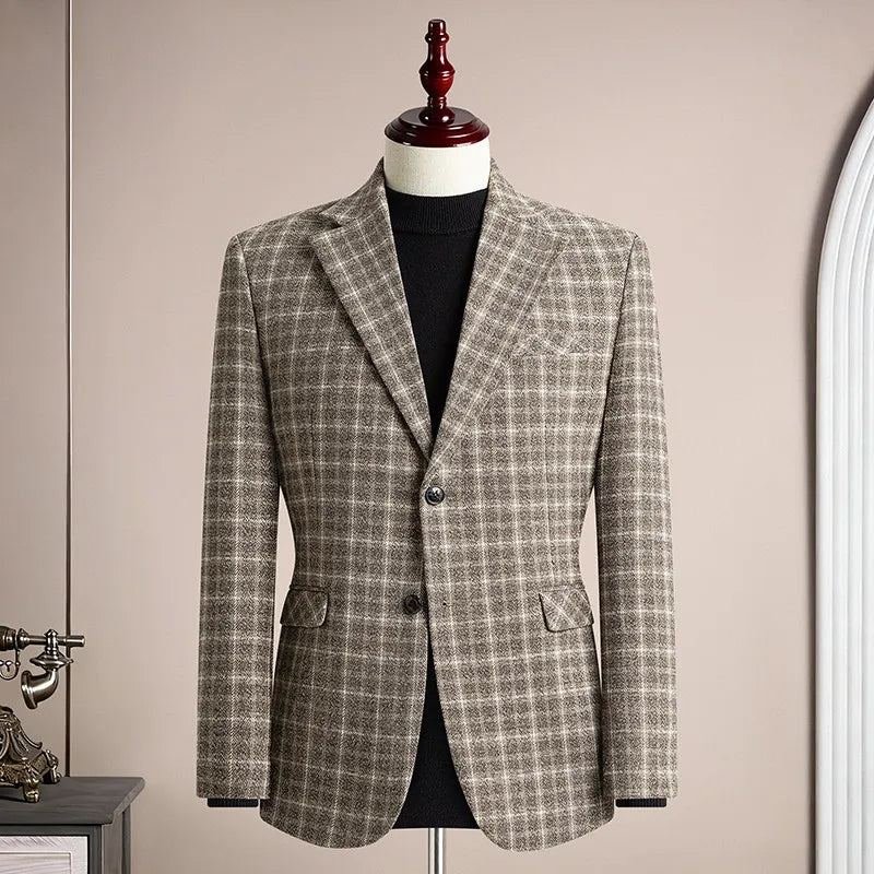 Men's Blazer Single Breasted Casual Business Jacket — Black & Coffee Brown