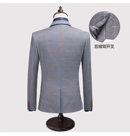 Men's Suit Set – Blazer, Vest & Trousers – British Grid Smart Casual for Business & Weddings