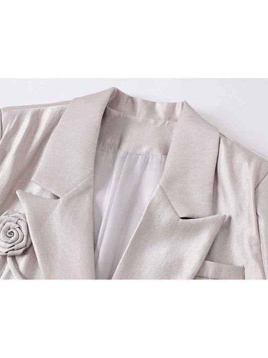 Women's Apricot 3D Floral Blazer Jacket Harajuku 2000s Long Sleeve Oversize Suit Coat Vintage Outerwear Top Clothes Autumn 2025