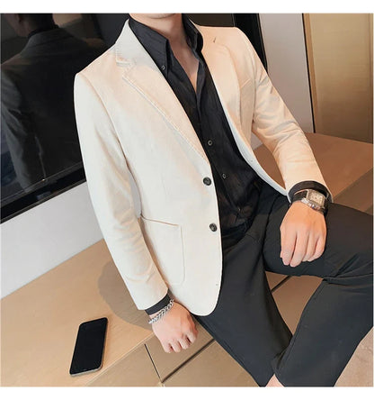 2024 High Quality Fashion Handsome Trend Business Matching Corduroy Small Suit Jacket Men Slim Fashion Casual Handsome Suit