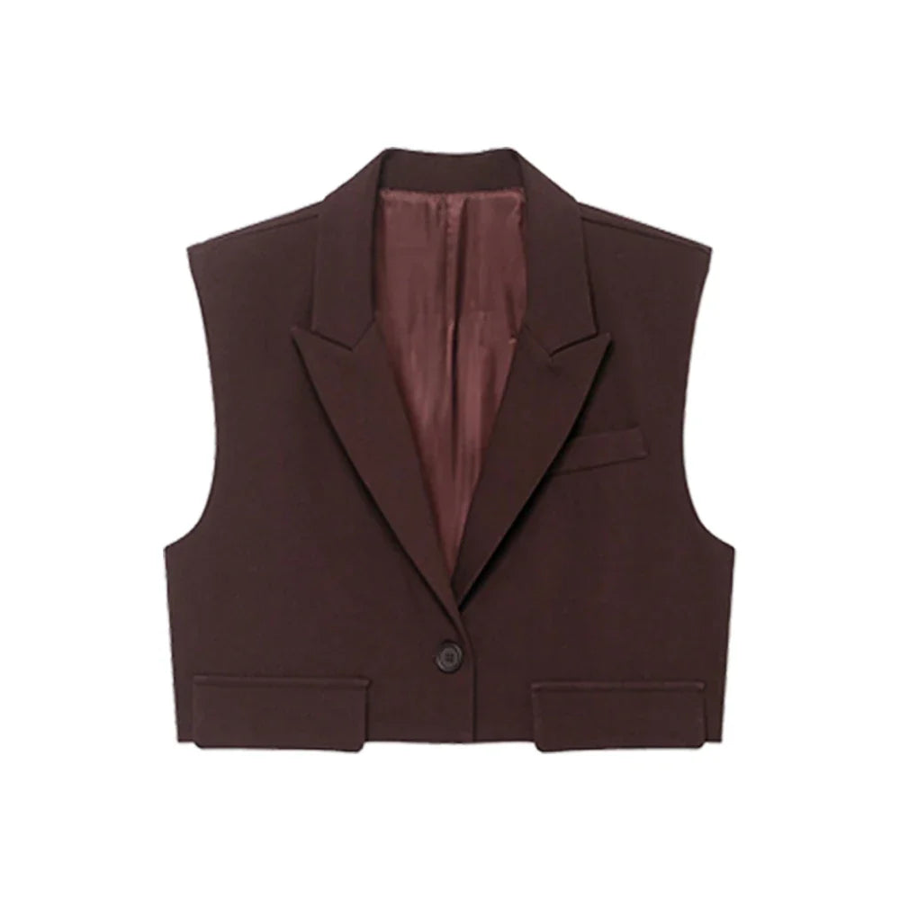 Women's Chic Vest Tops Fashion Cropped Waistcoat Sleeveless Lapel Collar Female Outerwear