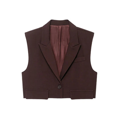 Women's Chic Vest Tops Fashion Cropped Waistcoat Sleeveless Lapel Collar Female Outerwear
