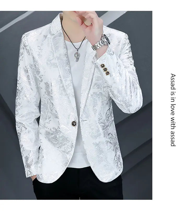 Blazer New Men's Fashion Business Gentleman Gentleman Hot Stamping Print Outdoor Performance Trend Wedding Banquet Casual Blazer