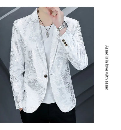 Blazer New Men's Fashion Business Gentleman Gentleman Hot Stamping Print Outdoor Performance Trend Wedding Banquet Casual Blazer