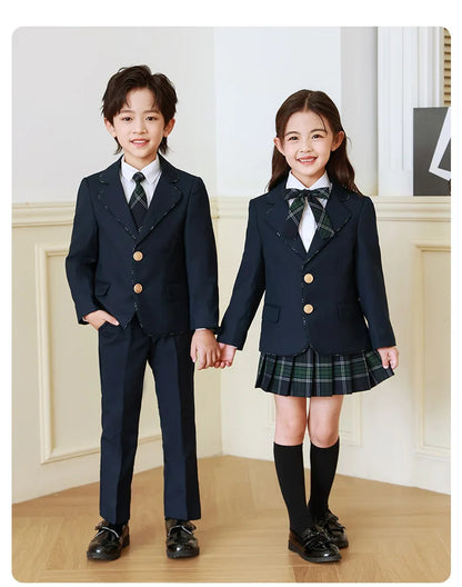 Children British School Uniforms Girls Preppy Jacket Pleated Skirts Boys Blazers Pants Suits Kids Teenage Student Clothes Sets