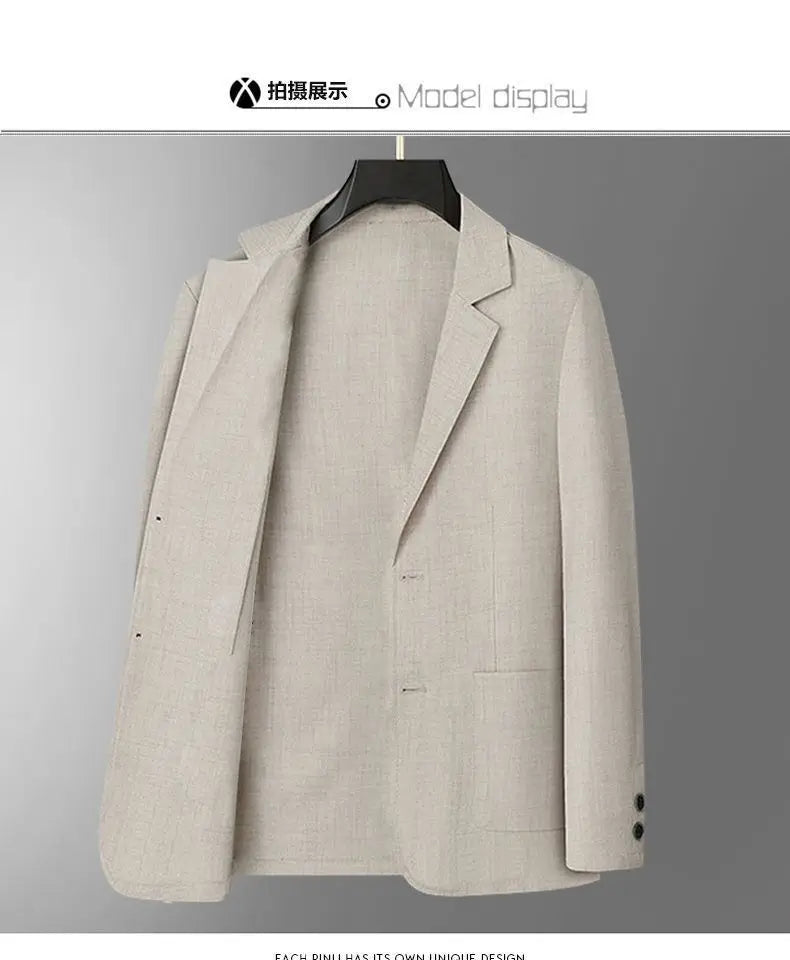 30% Linen Blazer - Men's Fashionally Fit Business Formal Wedding Gentleman English Style Breathable Versatile Casual Blazer