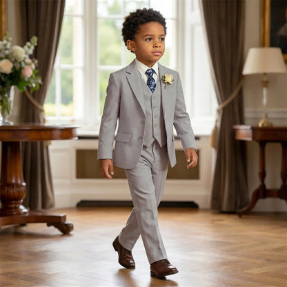 Boys 4-Piece Formal Suit Set – Single Breasted, Notched Collar, Wedding & Occasion Wear