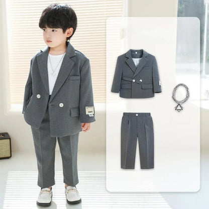 Handsome Kids Casual Suits 3 Pieces Stage Performance Wear,Spring Autumn Boys Suit Set Holiday Outfit 80-150cm