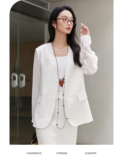 Women's Black Blazer New Autumn 2026 V-neck Loose-fit Casual Office Lady Tailored Coat Fall Fashion Elegant Jackets A0511
