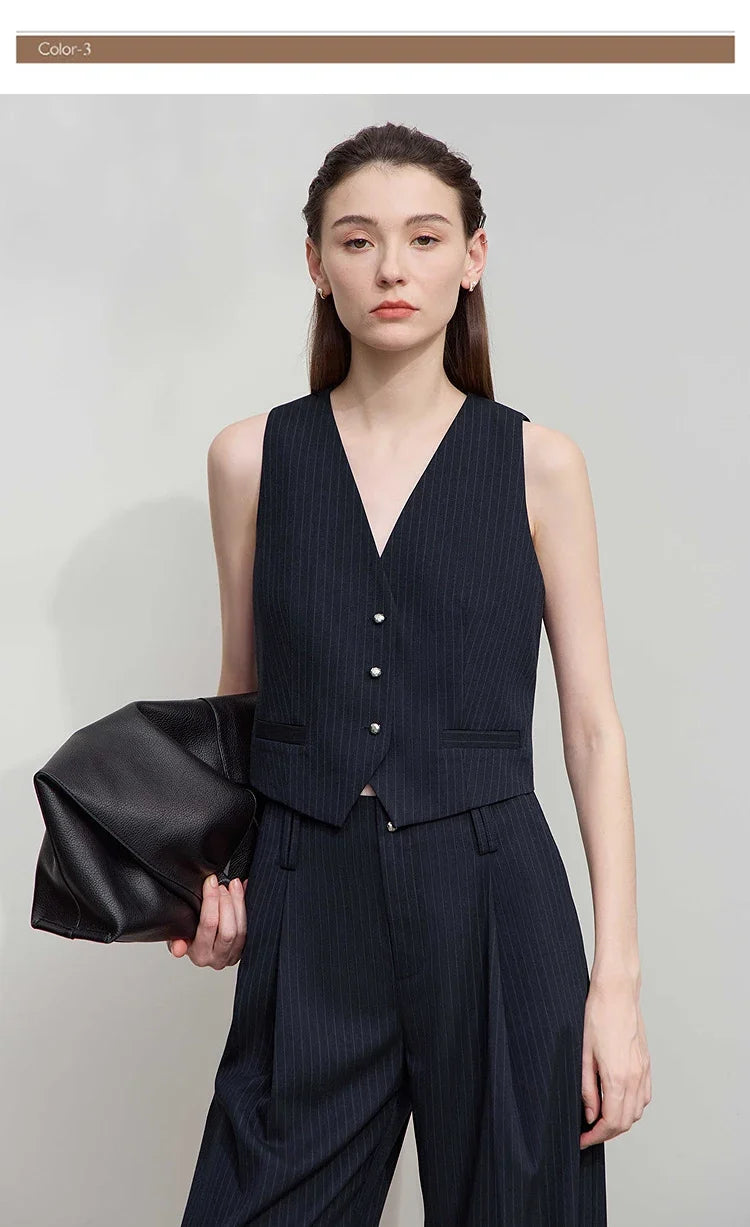 Pant for Woman 2025 Autumn New Versatile Ladies Clothing Commuter Style Striped Vest Casual Loose Sleeveless Women 12523089