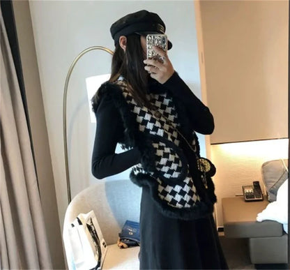 Korean Women Thousand Bird Grid Vest Coat Spring Autumn Ladies Fashion Waistcoat Jacket 2025 Female Loose Sleeveless Top Outwear