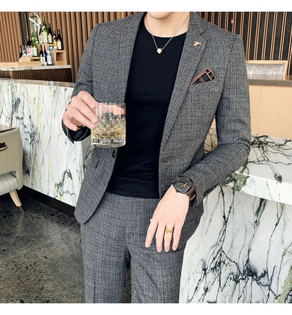 Men's Slim Fit Business Suit High Quality Boutique Fashion Two-Piece Set Handsome Trend Banquet Four Seasons Trousers Included