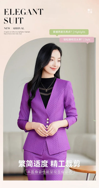 Purple Suit for Women, Professional Business Formal Suit, Jacket and Pants, New Fashion Office Work Clothes for Ladies