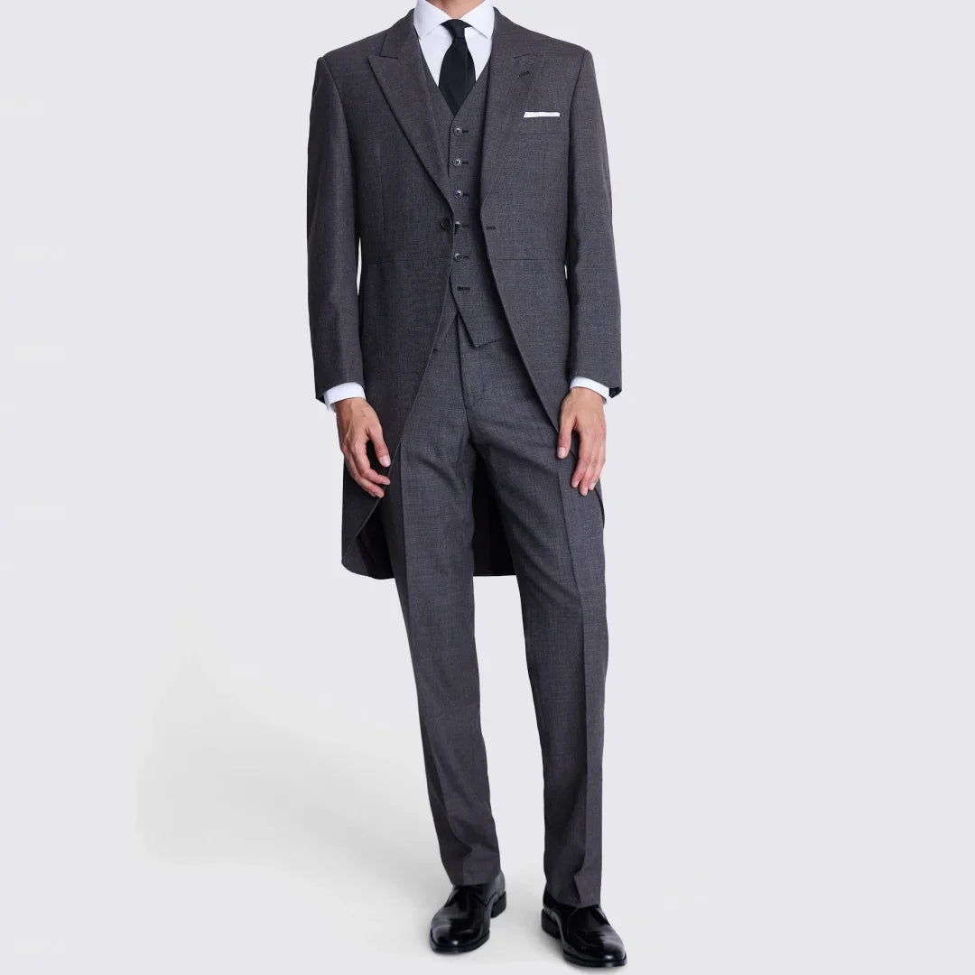 Men Suit 3 Piece Dark Gray With Lapel Single Button Business Casual For Wedding Banquet Work Tuxedo Jacket Vest With Pants