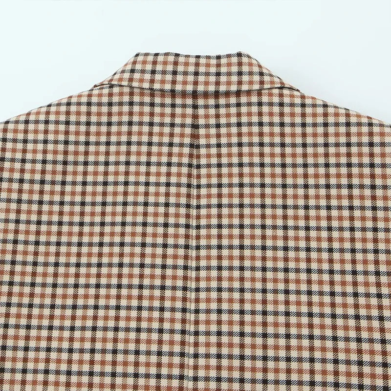 Women Fashion With Pockets Plaid Single Breasted Blazer Vintage Notched Neck Long Sleeves Female Chic Lady Outfits