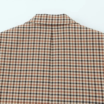Women Fashion With Pockets Plaid Single Breasted Blazer Vintage Notched Neck Long Sleeves Female Chic Lady Outfits