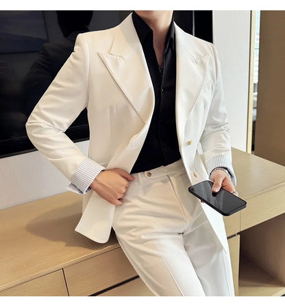 Korean Style Double Breasted Suit Jacket for Men Fashion Casual Business Suit Jackets Office Social Banquet Blazer Masculino