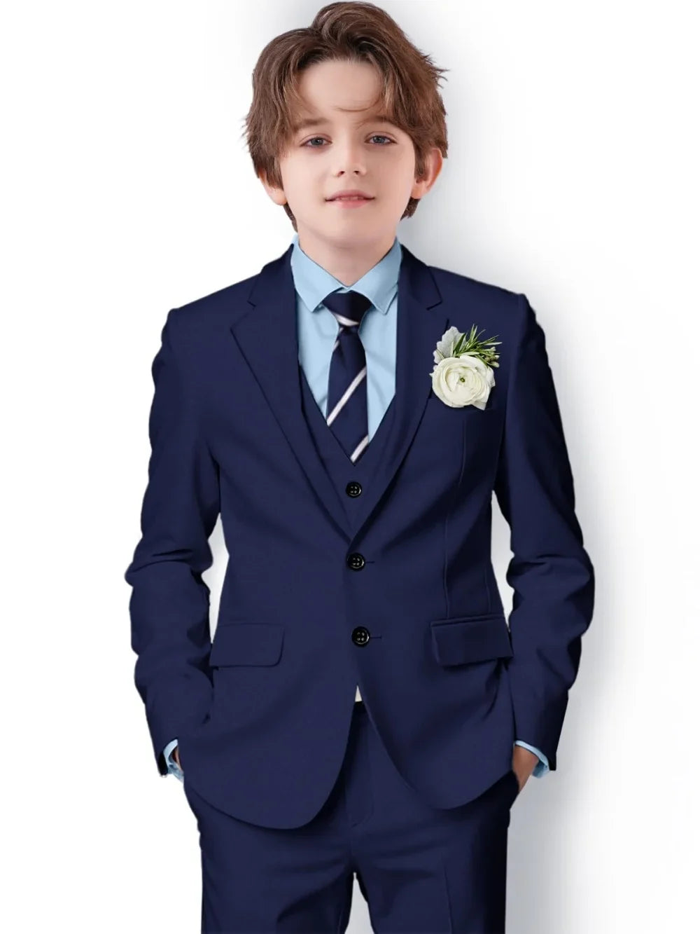 New Boys Slim Fit Suits 3 Pieces For Birthday Party Notched Lapel Kids Formal Suit Set Wedding Ring Bearer Outfit 2-20T