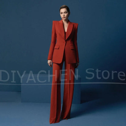 Women's Blazer and Wide-Leg Pants Suit Set Slim Fit One Button Jacket with Peak Lapel Elegant Formal Outfits for Office Party