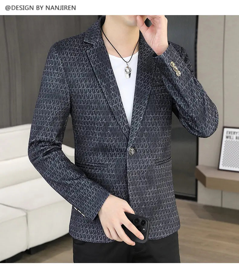 Blazer Autumn and Winter Men Fashion Outdoor Wedding Slimming Business Versatile Printed Casual Korean-style Formal Wear Blazer