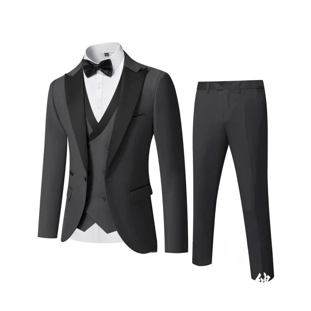 Men's 3 Piece Slim Fit Wedding Tuxedo Set Peak Lapel One Button Suit Jacket Double Breasted Vest Pants