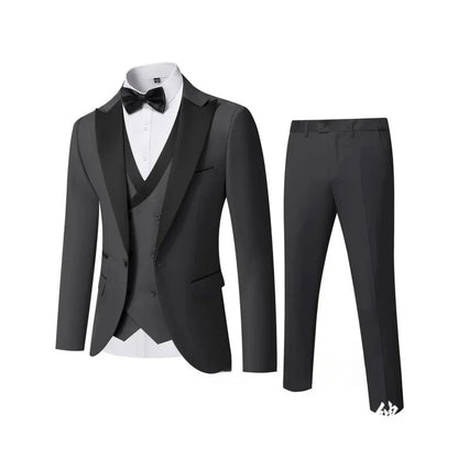 Men's 3 Piece Slim Fit Wedding Tuxedo Set Peak Lapel One Button Suit Jacket Double Breasted Vest Pants