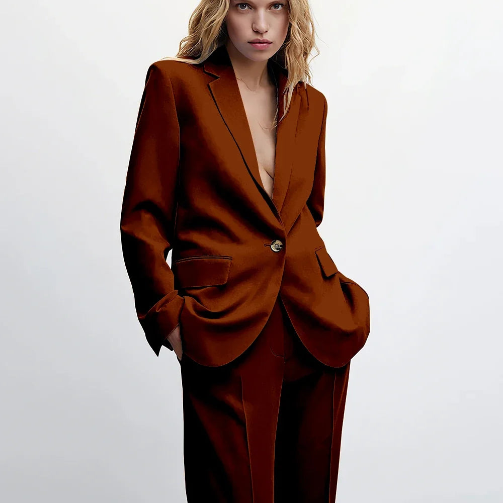 Graceful Blue Notch Lapel Suits For Women Casual Single Breasted 2 Piece Daily Interview Business Speech Outfits Jacket Pants