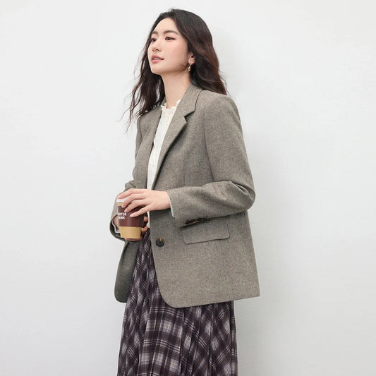 Women's Blazer Coat Autumn 2026 New Contrast Color Detachable Belt Office Commuter Fashion Elegant Outerwear 154XA3830