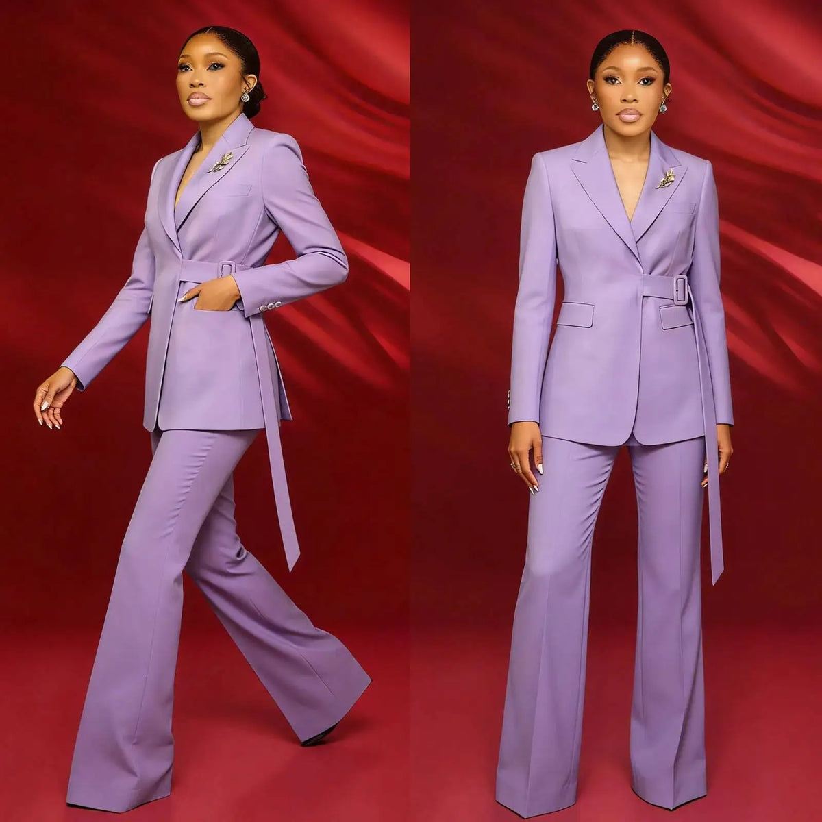 Elegant Purple 2 Pieces Suits Side Belt Women Blazer Plus Size Customized Wedding Guest Formal Evening Party Mother Outfit