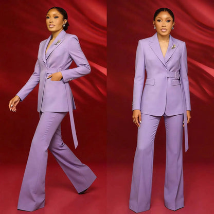 Elegant Purple 2 Pieces Suits Side Belt Women Blazer Plus Size Customized Wedding Guest Formal Evening Party Mother Outfit