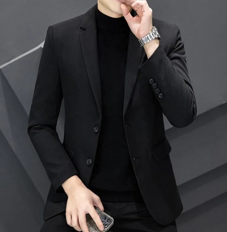 Men's Winter Cotton-Padded Thick Double-Breasted Casual Blazer Korean Style Trendy Solid Color Dark Blue Black Suit Jacket