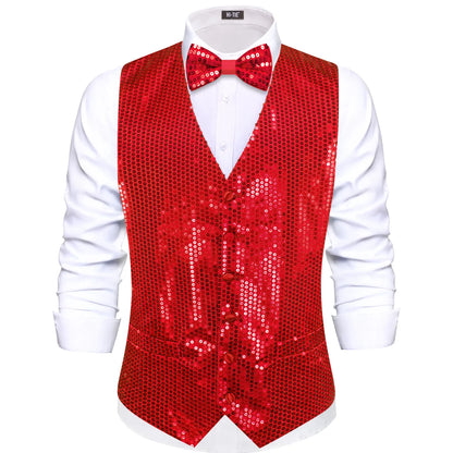 Men's Sequin Suit Vest with Bow Tie Set for Weddings and Formal Events
