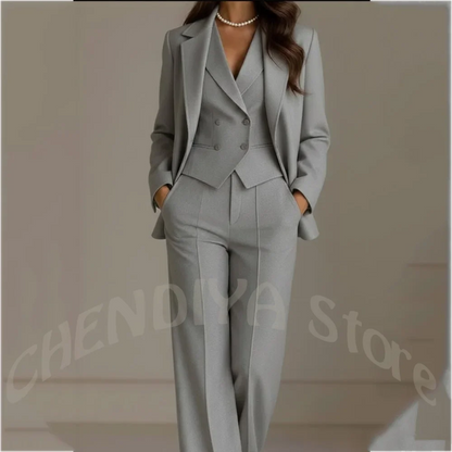 Elegant Solid White Women Suit Slim Fit Long Sleeve Notched Lapel Casual Business Wear Professional Female Work Outfit 3 Pieces