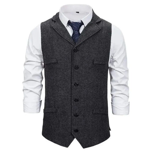 Men's Herringbone Vest – Single Button Lapel Waistcoat for Weddings, Business & Formal Occasions