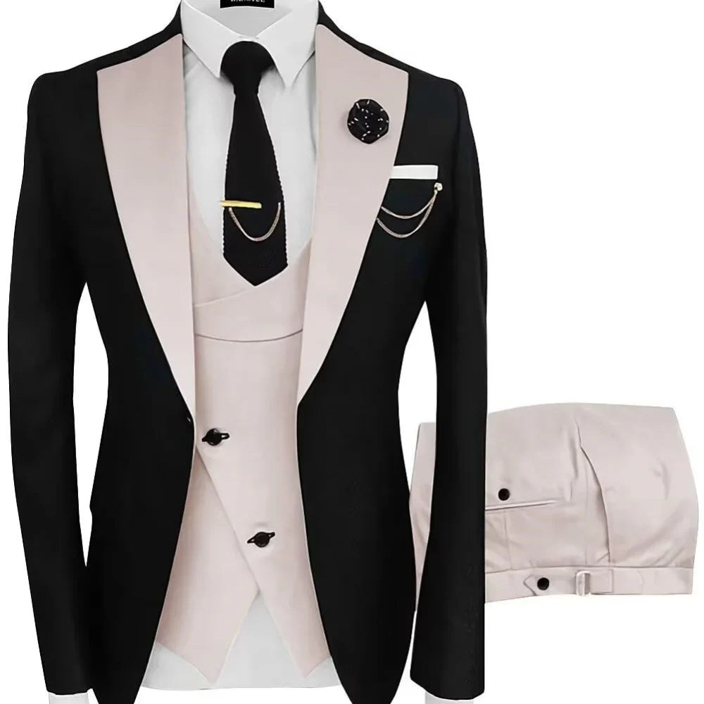 Ensemble de costume 3 pièces multicolore pour homme - Mariage, bal de promo, affaires - Coupe ajustée - Smoking de marié - Blazer style britannique
