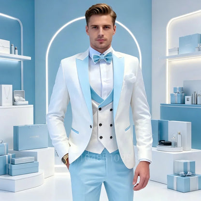 Jacquard Men's Suits Regular Fit 3 Pieces Blazer+Vests+Pants Double Breasted Vest Prom Tuxedos Business Set Wedding Men Clothes