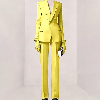 Purple Women Suit Double-breasted Peaked Lapel Two Pieces(Jacket+Pants) Modern Fashion Slim Business Office Lady Set Custom