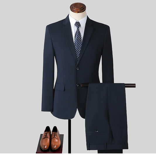 Mens Pant Suit Slim Fit 2 Piece Set Men's Flat Collar Double-breasted Blazer Jacket Straight Trouser Wedding Groomsmen Workwear