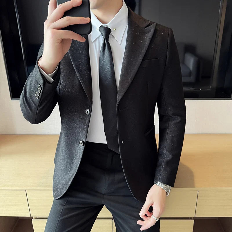 High-end Shiny Business Casual Suit Jacket Men British Style Slim Fit Office Work Men Blazers Wedding Groom Dress Coats 2025