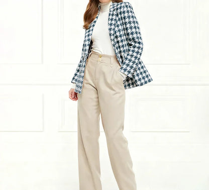 Chic Houndstooth Double Breasted Women Suit Two Pieces(Jacket+Pants) Lapel Outfits Chic Casual Party Prom Wedding Set