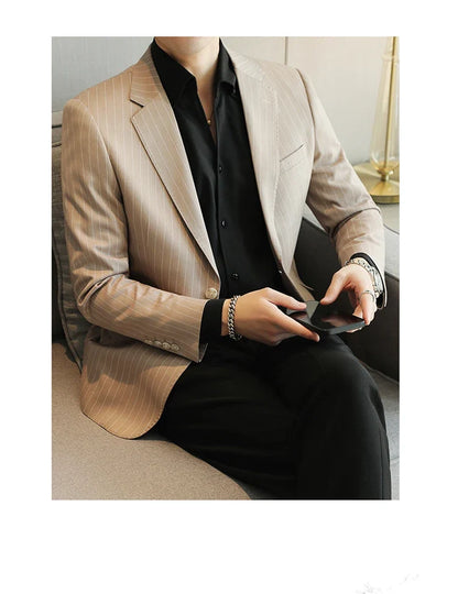 2026 New Simple Versatile Striped Suit Jacket for Men Slim Fit Casual Business Blazers Wedding Social Host Party Jackets S-5XL