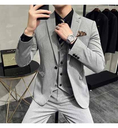 2025 Men's Wedding Suit Vest Trousers Set Fashionable Handsome Solid Color Groom's Three-Piece Outfit Available in Sizes M-7XL