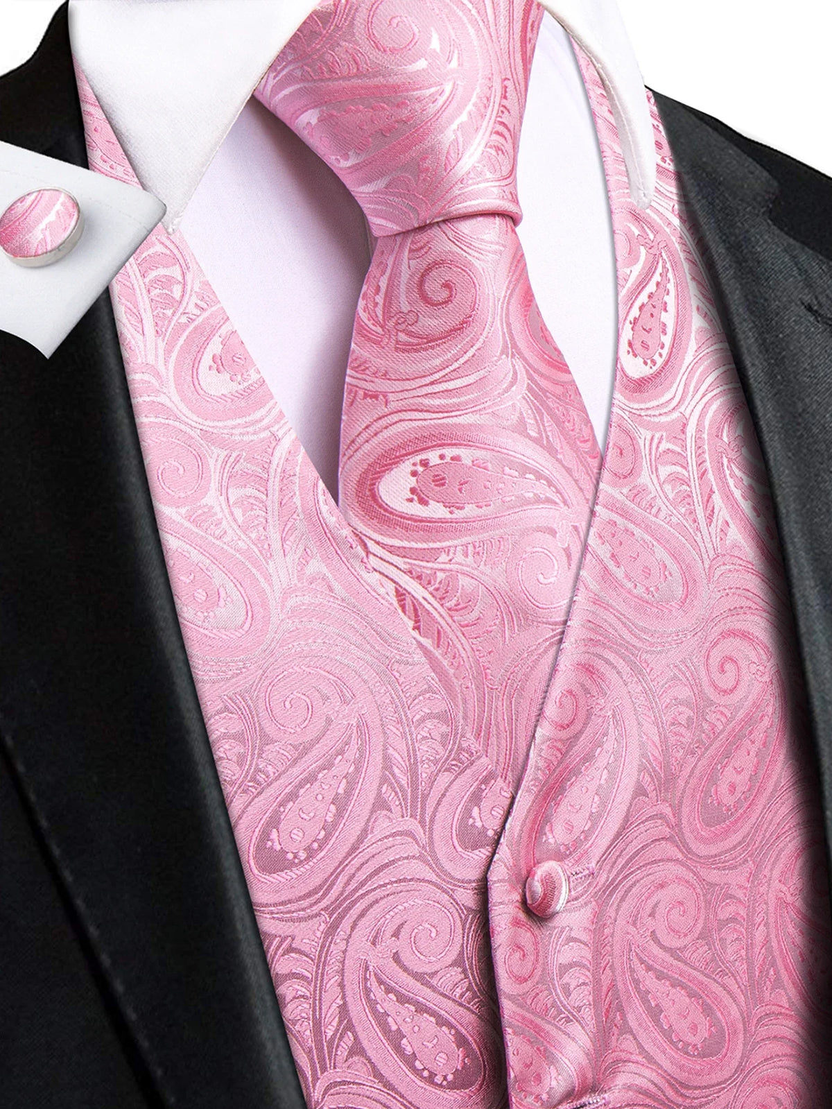 Men's Paisley Waistcoat Set – Single Breasted Vest with Matching Tie for Weddings and Formal Events