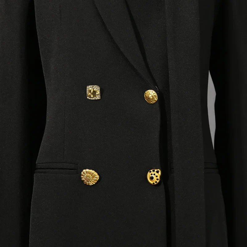 Women Chic Blazer Double Breasted Metal Button Decoration Elegant Trend Coat Office Lady High-End Jacket New Spring HK19942