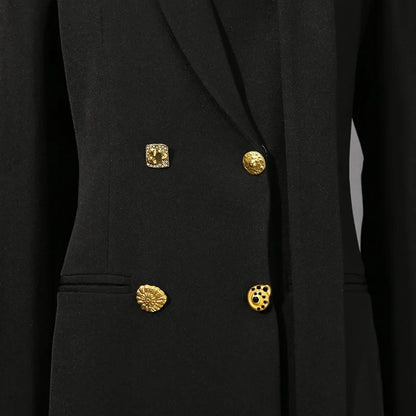 Women Chic Blazer Double Breasted Metal Button Decoration Elegant Trend Coat Office Lady High-End Jacket New Spring HK19942