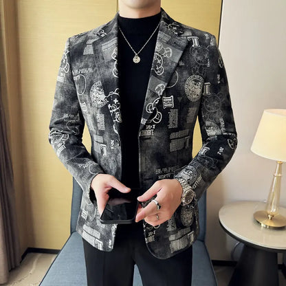 2024 Autumn Winter Jacquard Denim Suit Jacket for Men Fashion Business Casual Blazers Streetwear Social Men Clothing