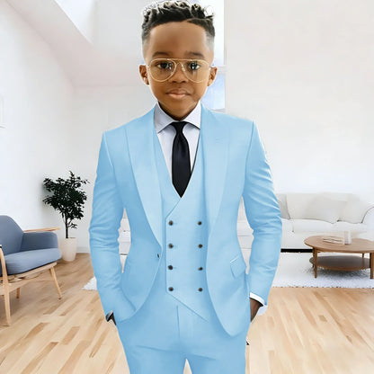 Dark Green boy's suit 3-piece jacket vest pants Peaked lapel slim fit attire for wedding prom dinner party custom kids tuxedo